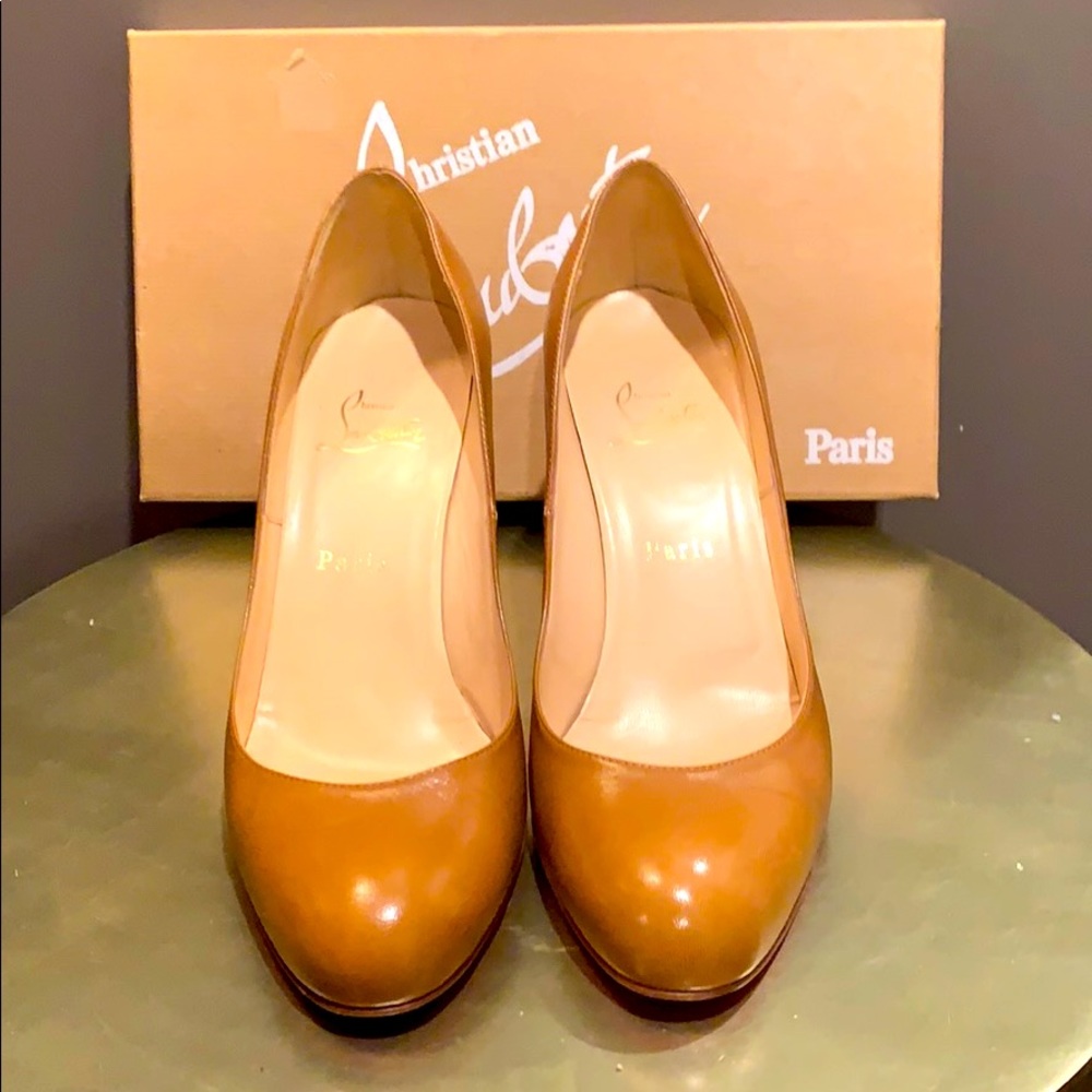 Louboutin camel simple pump 85 kid leather